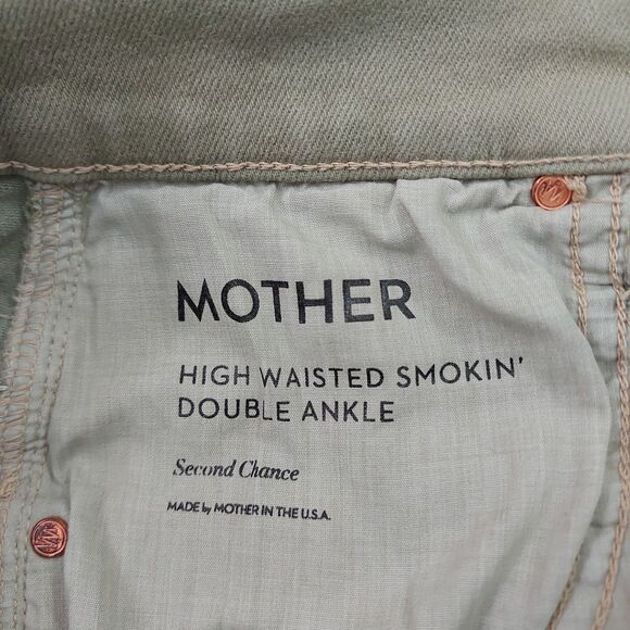 Mother Jeans Womens 27 Oil Green High Waisted Smoking Double Ankle Premium Denim - Picture 7 of 14